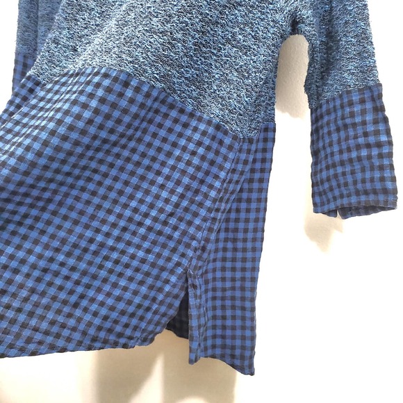 Cutloose Blue Plaid Mix Media Long Sleeve Knit Tunic Top Size S - Picture 7 of 12